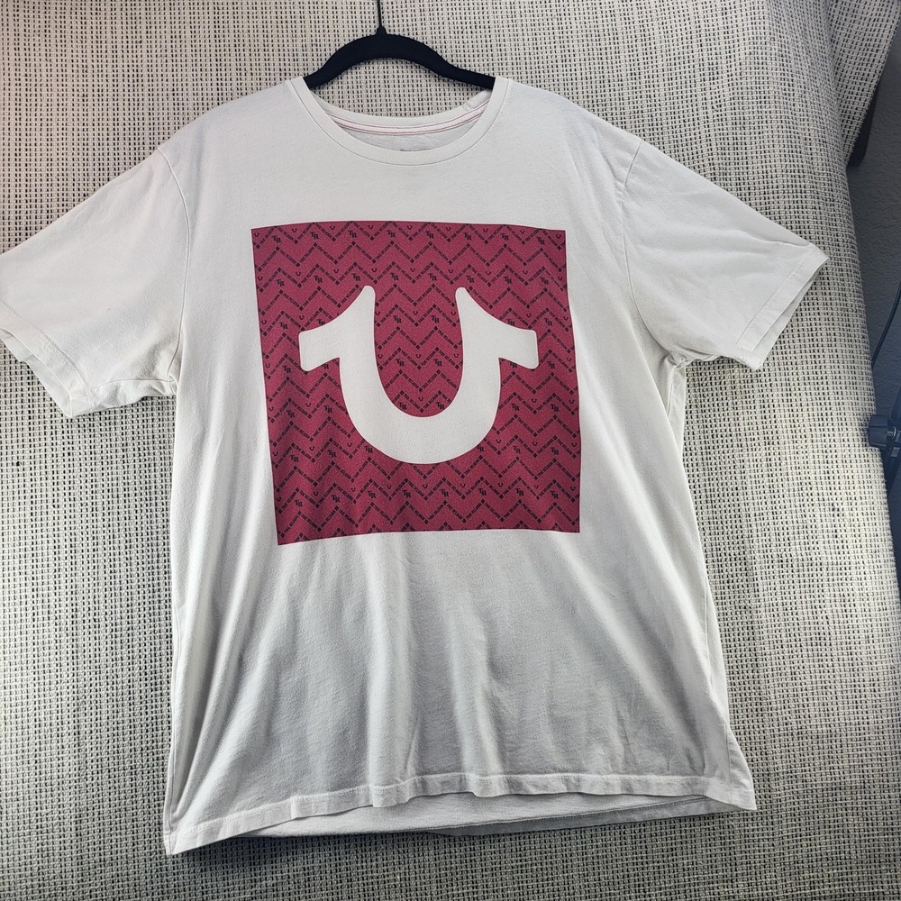 True Religion Shirt Mens‎ 2XL White Red Horseshoe Logo Graphic Tee Cotton